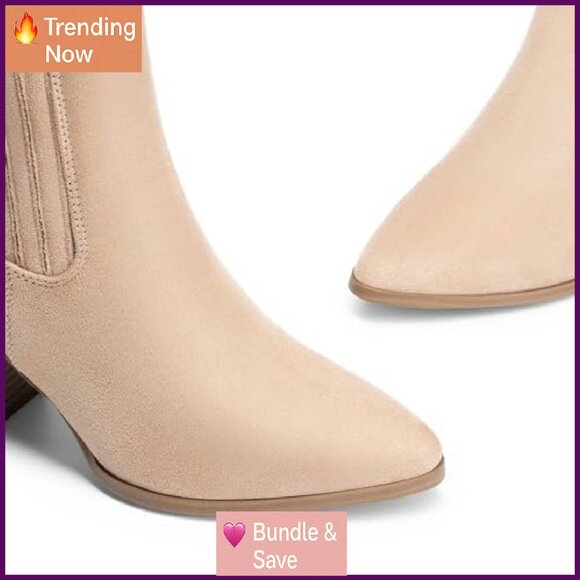 Women's Chunky Heel Ankle Boots Pointed Toe Slip On Fall Shoes - Picture 6 of 7